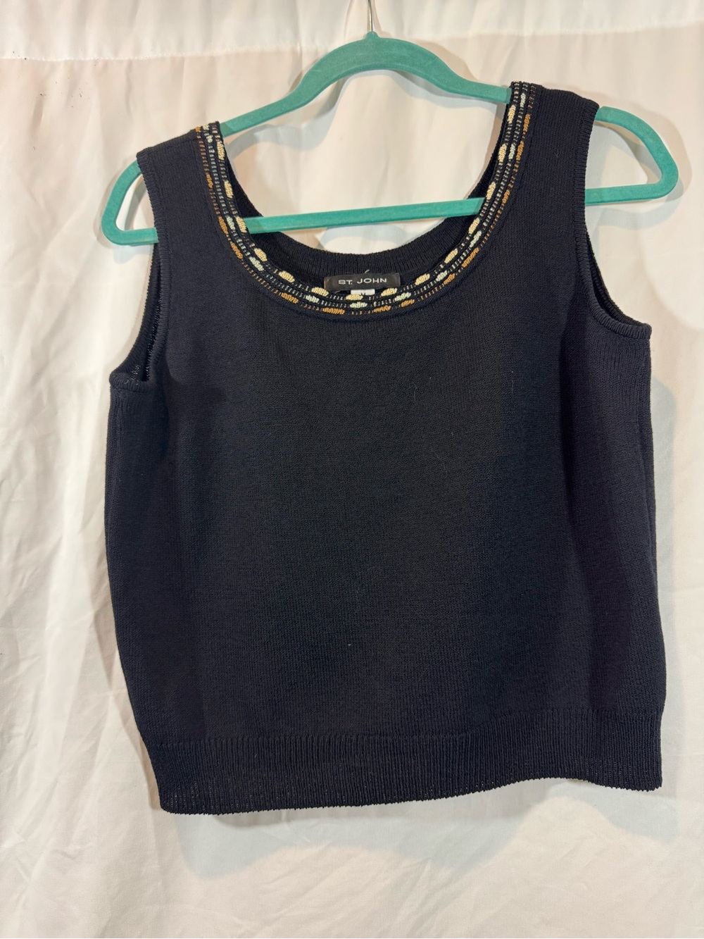 St. John Black Beaded Scoop‎ Neck Knit Tank M